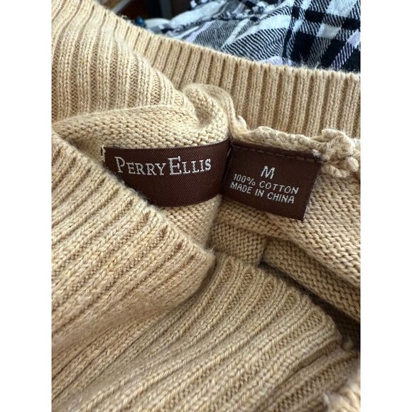 Perry Ellis Beige Cotton V-Neck Sweater Size M - Picture 5 of 6
